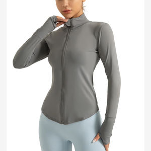 Chaqueta de Yoga para Mujer, Tejido Elástico, Cuello Alto, Corte Ajustado, Cierre de Cremallera, Transpirable, Spandex, Manga Larga - Product Image 5