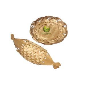 Rustic Round Bamboo Tray Handmade Lotus Pattern Bamboo <b>Basket</b> for Tea Serving Home Decor and <b>Table</b> Display - Product Image 2