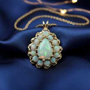 <b>Opal</b> Emerald Cut Gemstone Vintage Luxury Pendant 925 Sterling Silver 14K Gold Plated Bridal Wedding Jewelry Elegant Handmade - Product Image 1