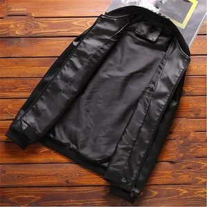 Chaqueta de Motociclista de Cuero PU Negra para Hombre, Cuello Alto, Cierre de Cremallera, Corte Regular, Color Sólido, para Otoño - Product Image 4