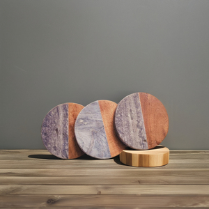 Luxury Marble and Wood <b>Coasters</b> <b>Set</b> of 4 for Drinks - Unique Gift <b>Set</b> for Weddings, Engagements, Anniversaries - Product Image 5
