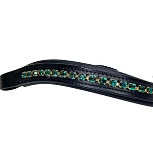 Diadema de cuero inglés negra o marrón personalizada de alta calidad con cristales y piedras brillantes para caballos - Product Image 6