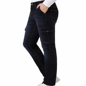 Pantalones Cargo de Mezclilla para Hombre, Corte Slim Fit, Lavado Oscuro, con Bolsillos Laterales, Estilo Casual, Tela de Algodón de Peso Medio, Jeans para Otoño - Product Image 3