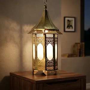 Elegant <b>Iron</b> and Glass Hanging Lantern with Vintage Moroccan Design Decorative Indoor Outdoor Lighting for Home Garden Patio Dec - Product Image 6