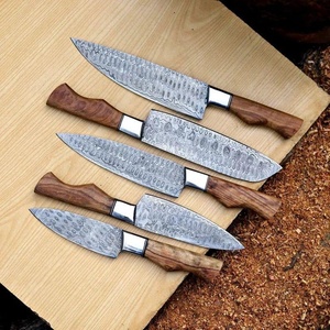 Juego de Cuchillos de Chef de Damasco de 5 Piezas Hechos a Mano por Pasha Enterprises, Mangos Ambidiestros, Diseño Ecológico, Textura Martillada, Cuero - Product Image 6
