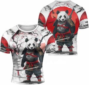 เสื้อแรชการ์ดแขนสั้นลายแพนด้าซามูไรสำหรับผู้ชาย แห้งเร็ว ผลิตจากโพลีเอสเตอร์ พิมพ์ลาย เสื้อกีฬาสำหรับผู้ใหญ่ แบบยูนิเซ็กส์ - Product Image 2