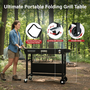 Accessori per Barbecue: Carrello Pieghevole Portatile con Ruote, Tavolo per Preparazione Cibo, Apribottiglie e Vassoio per Condimenti - Product Image 6