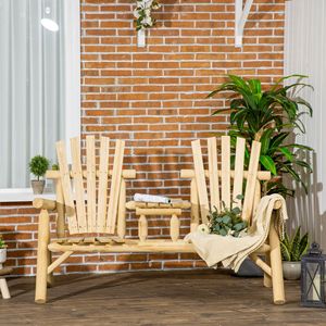 Sedia Adirondack con tavolo centrale panca da giardino in legno a 2 posti per rilassarsi all'aperto con finitura in legno naturale - Product Image 2