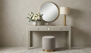 Mesa Consola Moderna de Madera Maciza con Cajones y Patas Geométricas para Entrada de Apartamento, Sala de Estar, Uso en Hoteles - Product Image 2