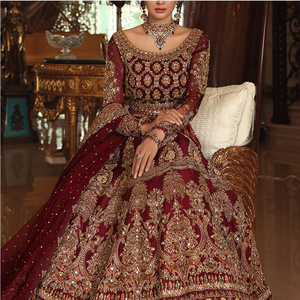 Impresionante Vestido de Novia Moderno Indio Pakistaní Lehenga Choli con Patrón de Cuentas de Cristal y Pedrería - Product Image 2