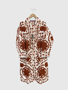 Chaqueta de Terciopelo con Bordado Floral, Cuello Mandarín, Manga Larga, Estilo Prairie Chic, Talla Grande, Ropa de Invierno para Mujer - Product Image 1