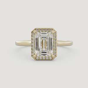 Bague de fiançailles en diamant de laboratoire taille émeraude 2 carats, or massif 14k 18k, halo étincelant, alliance de mariage certifiée CVD HPHT, cadeau de bijoux - Product Image 1