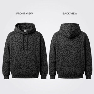 Custom Full Print Leopard Fur Patchwork <b>Cropped</b> Distress <b>Hoodie</b> Dtg Print Oversized French Terry Acid Washed Men's <b>Zip</b> <b>up</b> <b>Hoodie</b> - Product Image 3