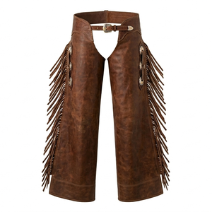 Chaps d'équitation western en cuir marron de qualité supérieure avec franges, équipement de protection des jambes pour l'équitation - Product Image 2