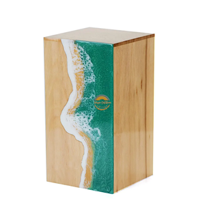 Ocean Inspired Resin & Natural Wood Cremation Urn Handmade Blue Wave Funeral Ashes <b>Box</b> by AYAANS - Product Image 4