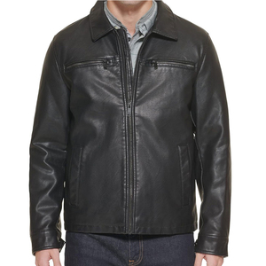 Veste moto en cuir véritable pour homme, col rabattu, fermeture éclair, coupe classique, vêtement d'automne, couleur unie, doublure en coton - Product Image 4