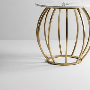 Luxury <b>Round</b> White Marble Top <b>Stool</b> with Gold Stainless Steel Base Modern Decorative Side Table Premium Metal Pedestal for Hotel - Product Image 5
