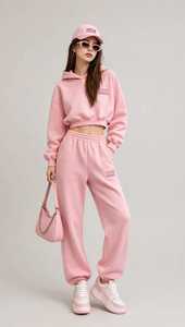 Oneten <b>Women</b> Pink Hooded Sporty Loose Fit Tracksuit Set Cropped Sweatshirt and <b>Jogger</b> Pants Casual Autumn 2 Piece <b>Outfit</b> - Product Image 6