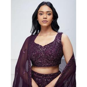 Excellent Violet Paillettes Georgette Réception Porter Lehenga Choli - Product Image 4
