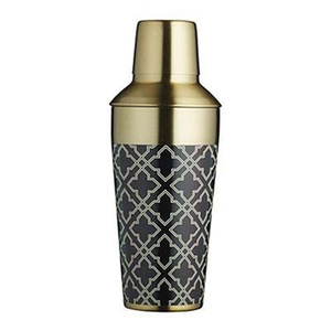 Shaker à cocktails noir et or à motifs, avec un motif complexe, élégant et conçu pour des réceptions raffinées. - Product Image 1