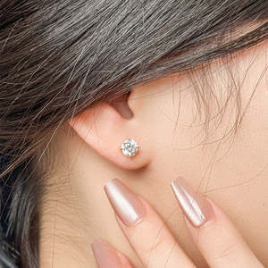 Pendientes de Diamante Cultivado en Laboratorio, Corte Redondo VVS, Platino, 4 Puntas, Clásicos, Unisex, Joyería Fina, Color E, a la Moda - Product Image 6