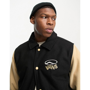 Chaqueta Varsity para Hombre Vans, Negra y Beige, con Logotipo Bordado, Cuello Camisero, Estilo Urbano, Corte Regular, para Otoño - Product Image 6
