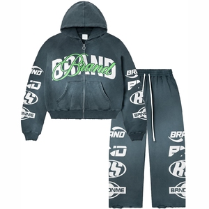 Ensemble sweat à capuche et jogging unisexe OEM/ODM personnalisé, délavé à l'acide, coupe ample, grande taille, style streetwear hiver, effet vieilli vintage - Product Image 1