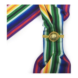Faja Tradicional de Marinero con Rayas Arcoíris y Flecos Dorados, Emblema Decorativo y Borlas - Product Image 2
