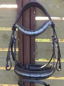 Bridon en cuir noir avec ornements en cristal, collier de tête confortable et rênes, taille ajustable, fournisseur équestre - Product Image 3