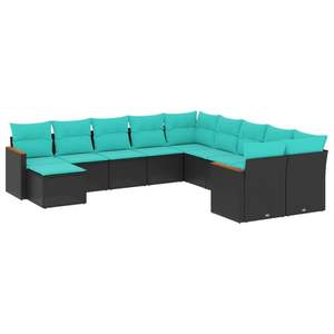 Conjunto de Sofás de Patio de Ratán PE Negro y Azul con Estructura de Acero con Recubrimiento en Polvo - Product Image 1