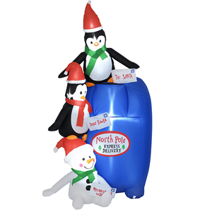 6ft Christmas Inflatables Outdoor Decorations North Pole <b>Mailbox</b> with Penguins Snowman Blow-Up Yard Christmas Decor L - Product Image 1