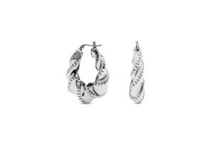 Boucles d'oreilles créoles torsadées et perlées - Product Image 1
