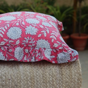 Floral Ruffle Square Cushion Cover Pink <b>White</b> Bohemian Style Home Decor Pillowcase 100% Cotton Handmade Modern Style - Product Image 2