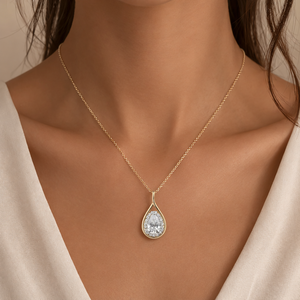 Collier pendentif halo en diamant poire 0,75 ct pour femme, or jaune 14 carats, pendentif délicat en diamant de laboratoire CVD serti clos, forme goutte d'eau - Product Image 4