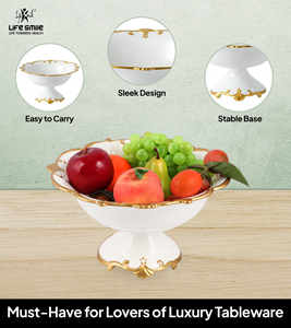 ชามผลไม้เนื้อกระเบื้องโบนไชน่าแบบใหม่ พร้อมขาตั้ง สีขาว ขอบทอง ดีไซน์หรูหราทันสมัย ปลอดสารพิษ - Product Image 5