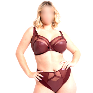 Sexy Wine Red Leather Look Lingerie Gothic Strappy Push Up <b>Bra</b> and Sheer Mesh High Cut Briefs Set Women Leather <b>Bra</b> & Briefs - Product Image 1