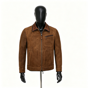 Chaqueta de Cuero PU Negra para Hombre, Patrón Geométrico en Relieve, Cuello Camisero, Cierre de Cremallera, Corte Regular, Ropa de Otoño - Product Image 3