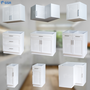 Puertas de Madera Maciza MDF, Estructura de Contrachapado, Gabinetes de Cocina Modulares Ecológicos RTA Blancos, Juego Completo, Diseño Moderno Shaker, Personalizables - Product Image 1