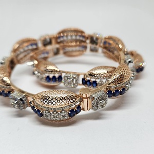 Opulent 14K Rose <b>Gold</b> 10.80 Ct Natural Brilliant Cut Diamond <b>Bangle</b> Blue Stone Ethnic Design IGI Certified Women's Wedding - Product Image 3