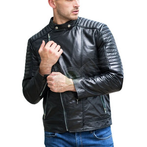 Fashion Outerwear Men Leather Jacket Casual Stand Collar Zipper Closure Windproof Slim Fit Regular Sleeve Leather Jackets - Product Image 1