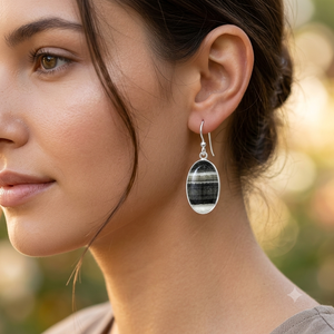 Wholesale 925 Sterling Silver Natural Zebra Jasper Gemstone Handcrafted Oval Bohemian Style Dangle <b>Drop</b> Earrings for Gift Party - Product Image 3