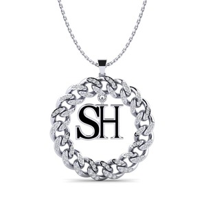 Colgante con Inicial SH, Plata 925, Moissanita, Cadena con Dije, Estilo Hiphop Unisex - Product Image 1
