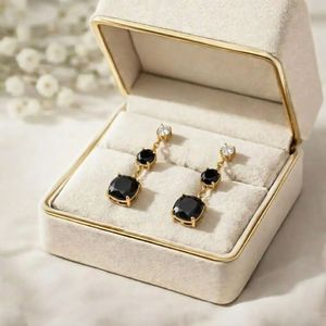 <b>Black</b> Obsidian Cushion Cut And Round Faceted Drop <b>Earrings</b> Handmade Minimalist Gemstone <b>Stud</b> Dangle <b>Earrings</b> 925 Sterling Silver - Product Image 5