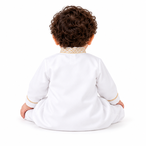 Thobe blanc pour bébés garçons avec bordure dorée, manches longues, Jubba Kandura islamique, vêtements arabes musulmans pour nourrissons et tout-petits, vêtements pour l'Aïd - Product Image 2