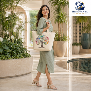 Sac fourre-tout ethnique personnalisé en coton ou toile à motif arbre avec fermeture éclair et bandoulière pour la plage, les voyages et la promotion - Product Image 5
