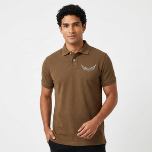 Polo en coton Oxford marron pour homme, manches courtes, logo brodé, décontracté, respirant, design avant, coupe classique - Product Image 6