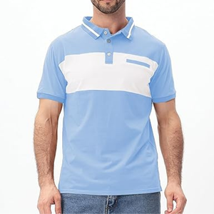 Camiseta de Golf Casual de Algodón para Hombre, de Manga Corta, con Bloques de Color Sólido, Cuello en Contraste, Bolsillo Frontal, Antiarrugas - Product Image 2
