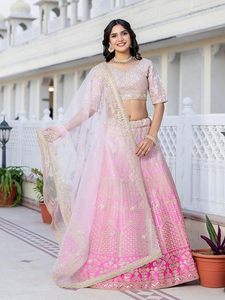 Women's Satin Sequin Embroidery Bridal Lehenga Choli with <b>Net</b> <b>Dupatta</b> |Bridal Wedding Lehenga Choli for women - Product Image 2