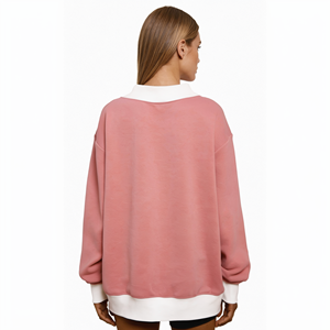 Sudadera Rosa con Apliques de Letras Varsity para Mujer, Sudadera Casual con Capucha, Manga Larga, Cuello Alto, Diseño Colorblock, Ropa OEM - Product Image 2