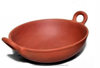 Kadai en terre cuite écologique et légère de style campagnard (Kadhai en terre cuite) - Antiadhésif, antidérapant, compatible avec les cuisinières à gaz